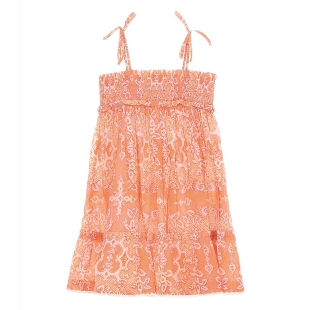 Zimmerman Kids' Raie Shirred-effect Botanical Cotton Dress In Orange Size 4